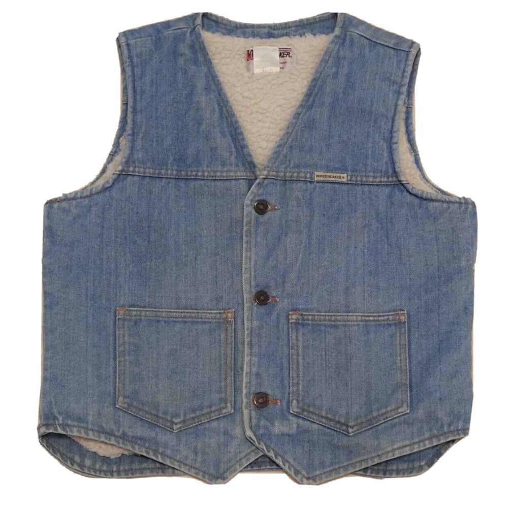 Windbreaker Unisex Size Mediun Vest Denim Sherpa Lined Blue Light Wash VTG 70s